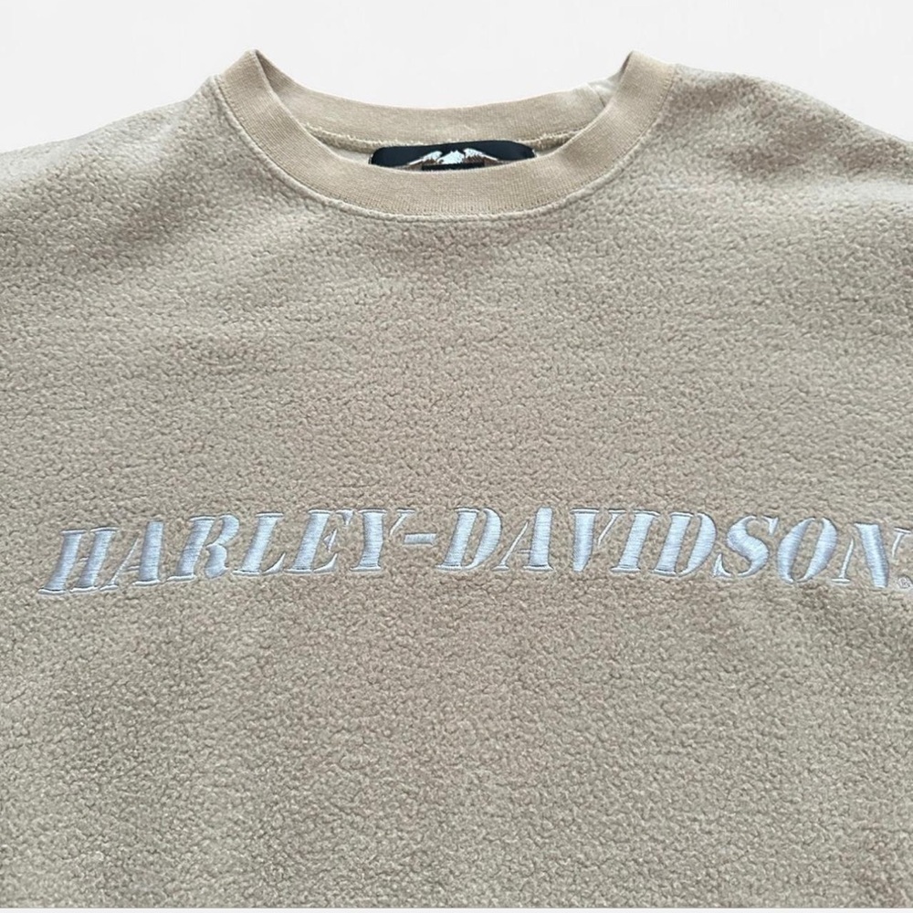 Vintage Harley Davidson Sweatshirt Tan Fleece Crewneck Embroidered Gray Logo L - Picture 2 of 7